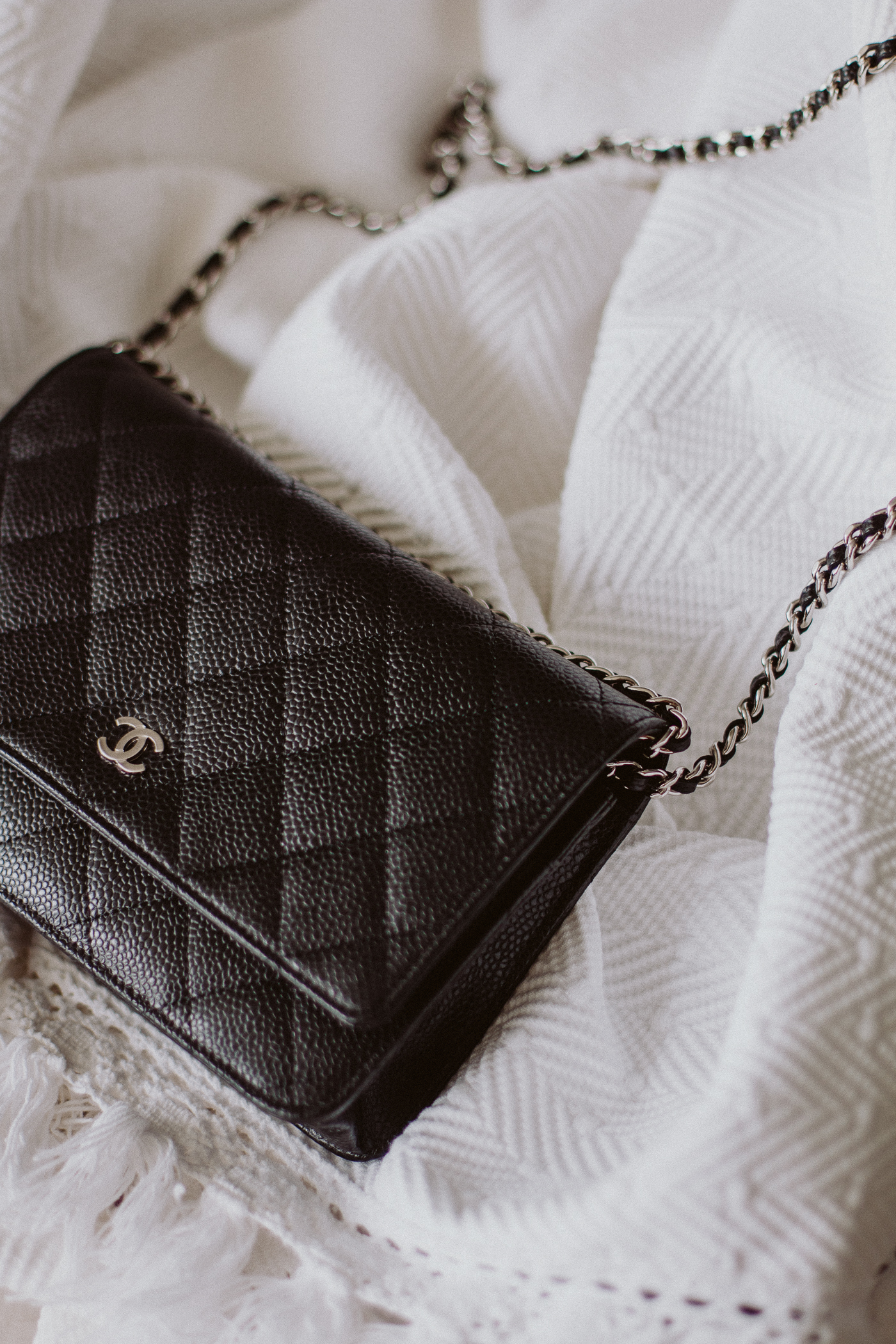 CHANEL Wallet on Chain Caviar Leather Crossbody in Black