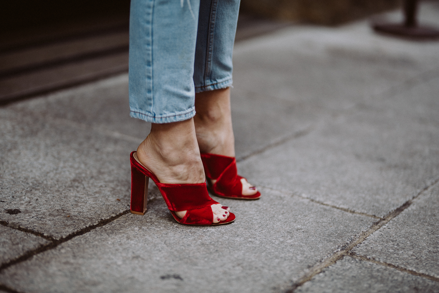 red velvet Gianvito Rossi mules | Bikinis & Passports