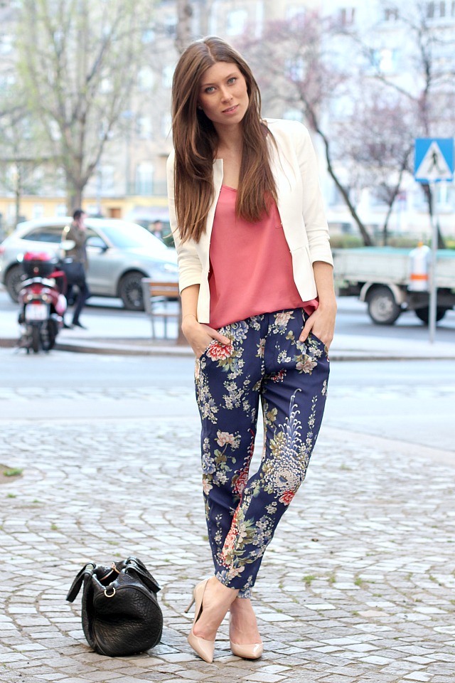 flower pants & white blazer