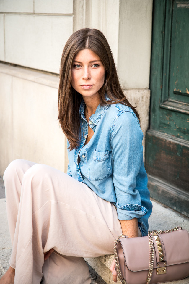 OUTFIT: palazzo pants & denim shirt | Bikinis & Passports