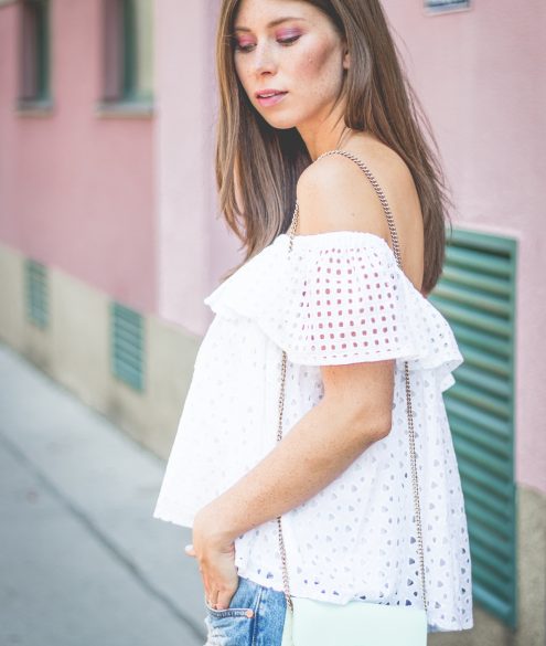 OUTFIT: rebecca minkoff celestine off-shoulder top | Bikinis & Passports