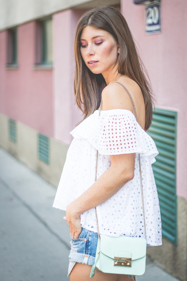 OUTFIT: rebecca minkoff celestine off-shoulder top | Bikinis & Passports