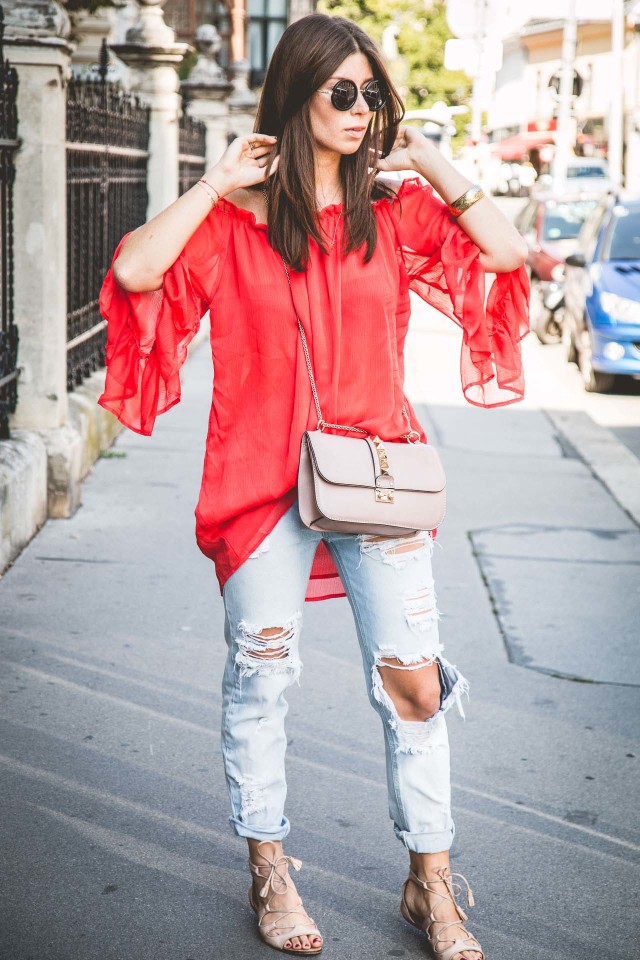 OUTFIT: red off-shoulder dress top | Bikinis & Passports