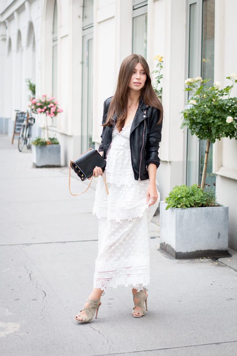 OUTFIT: Self-Portrait ivy lace-trimmed midi dress | Bikinis & Passports