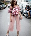 OUTFIT: Bangkok, floral off-shoulder top with blush pink plisse culottes | Bikinis & Passports