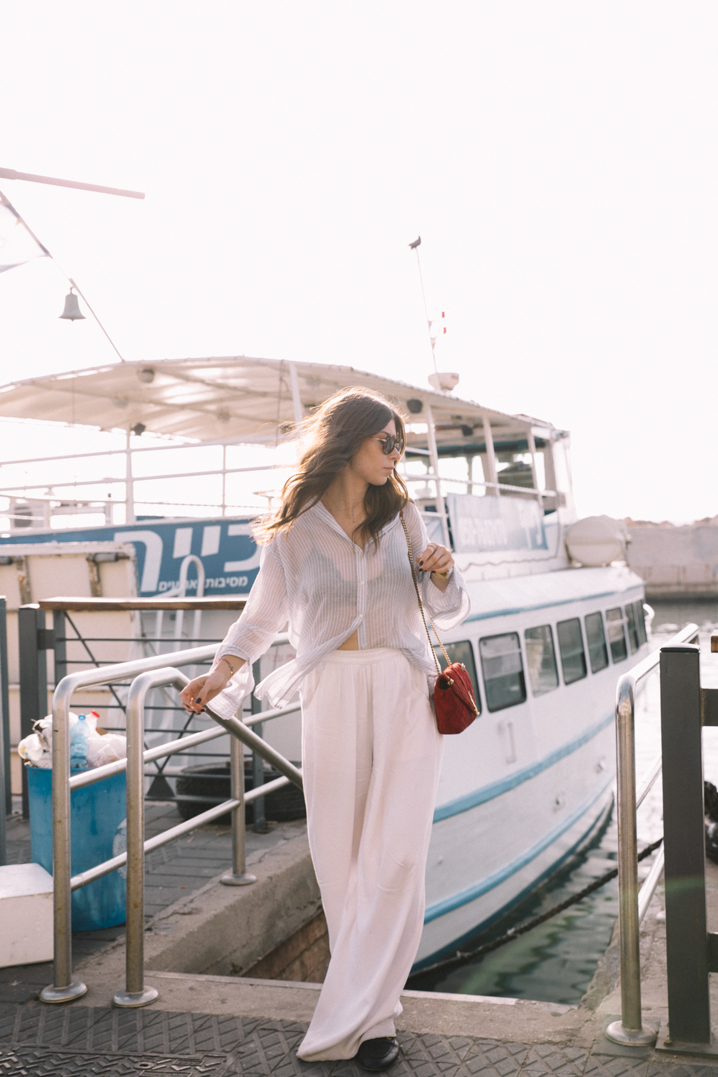 Nautical Style: White Palazzo Pants + Striped Blouse | Bikinis & Passports