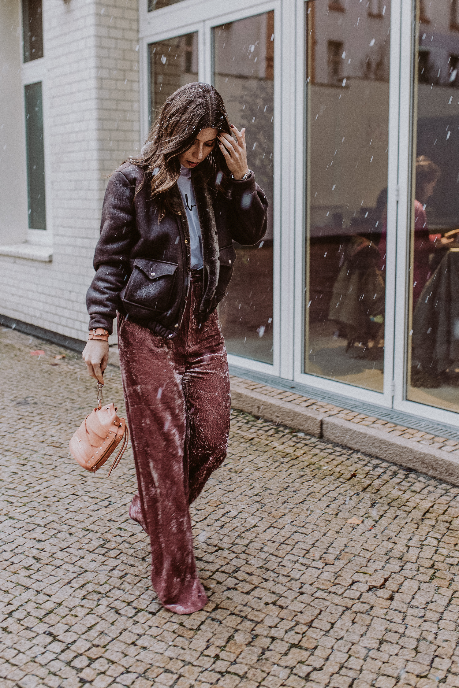 Pink velvet pants outfit top