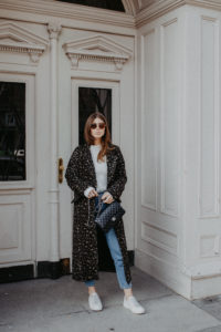Outfit: long leo coat + Dior sneakers | Bikinis & Passports