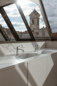 White Marble Bathroom | Bikinis & Passports