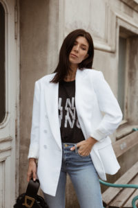 MSGM crepe and satin white blazer - Bikinis & Passports